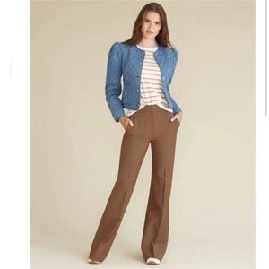 Veronica Beard Lebone Micro-Gingham Flared Trouser Pants Camel Size 6